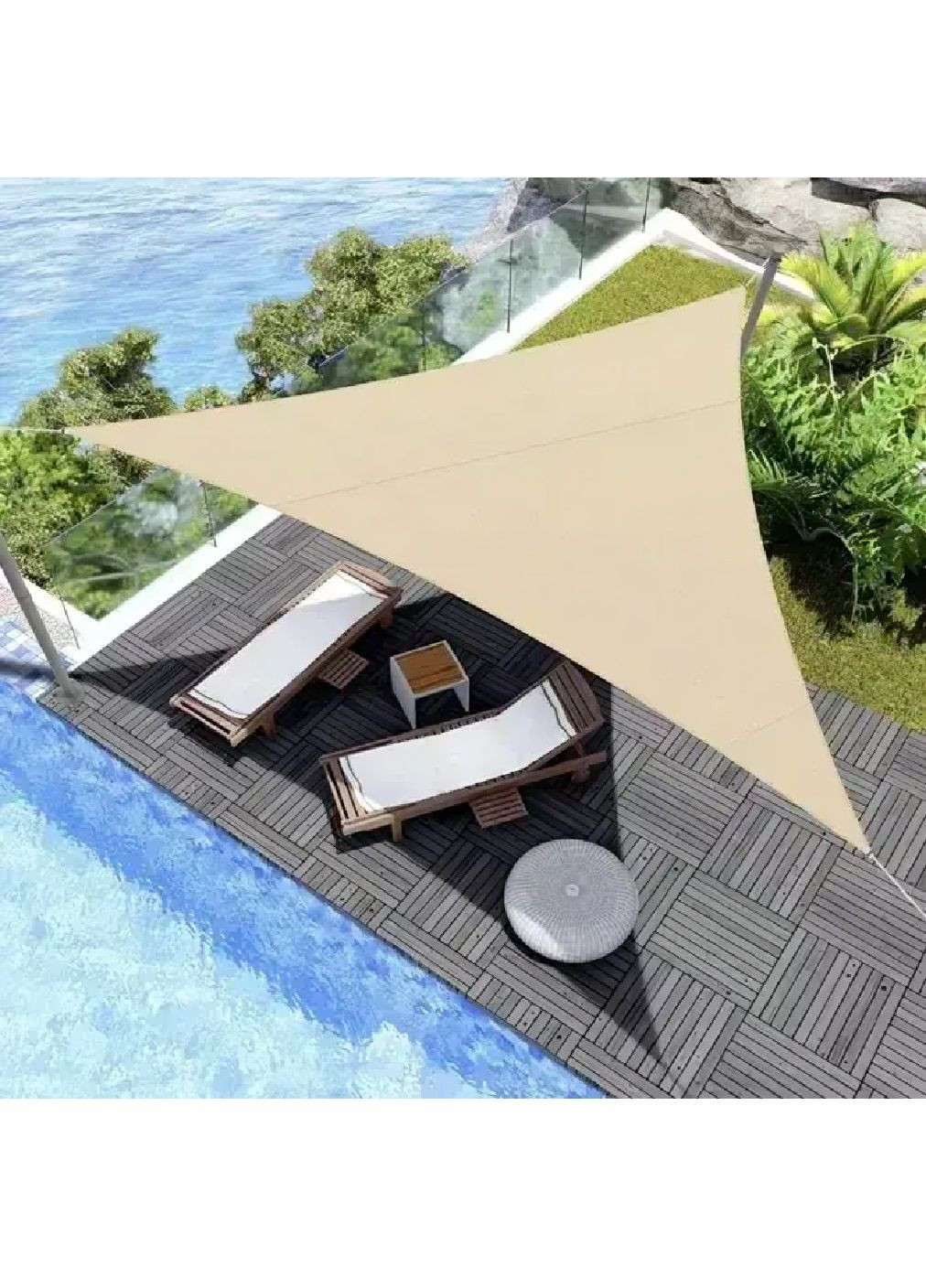 Теневой треугольный тент парус для защиты от дождя солнца полиэстер с УФ покрытием 4х4х4 м (481513-Prob) Бежевый Unbranded (362473982)