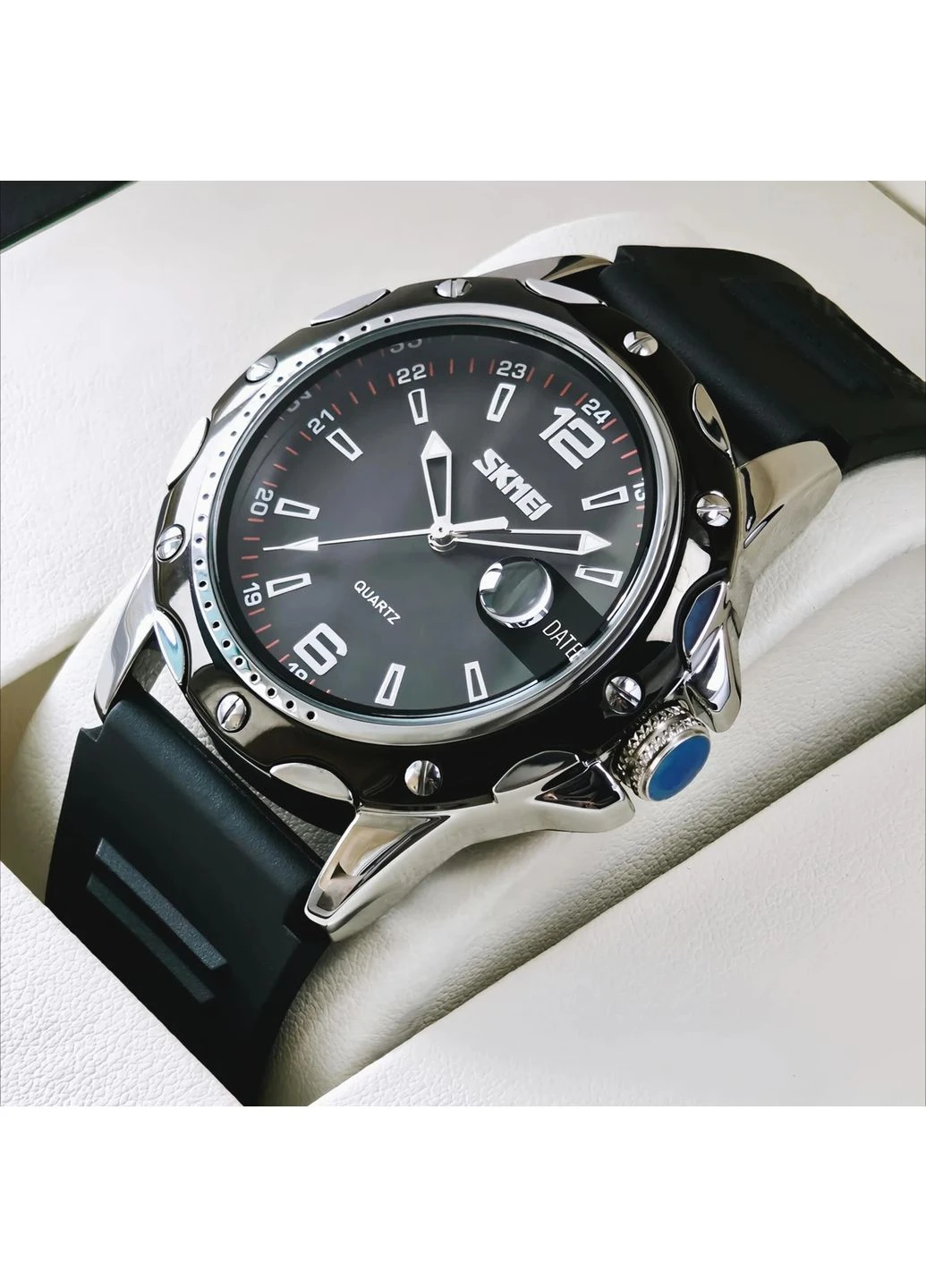 Наручні годинники Skmei кварцові металеві 43х12 мм чорний срібло No Brand Robby Elastic Black (401850302)