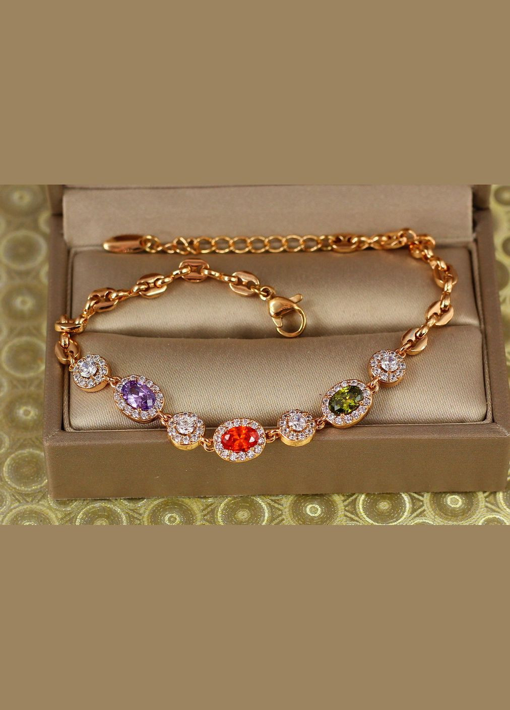 Браслет малинки с разноцветными камнями с кругами 17,5 см 7 мм золотистый Xuping Jewelry (316606405)