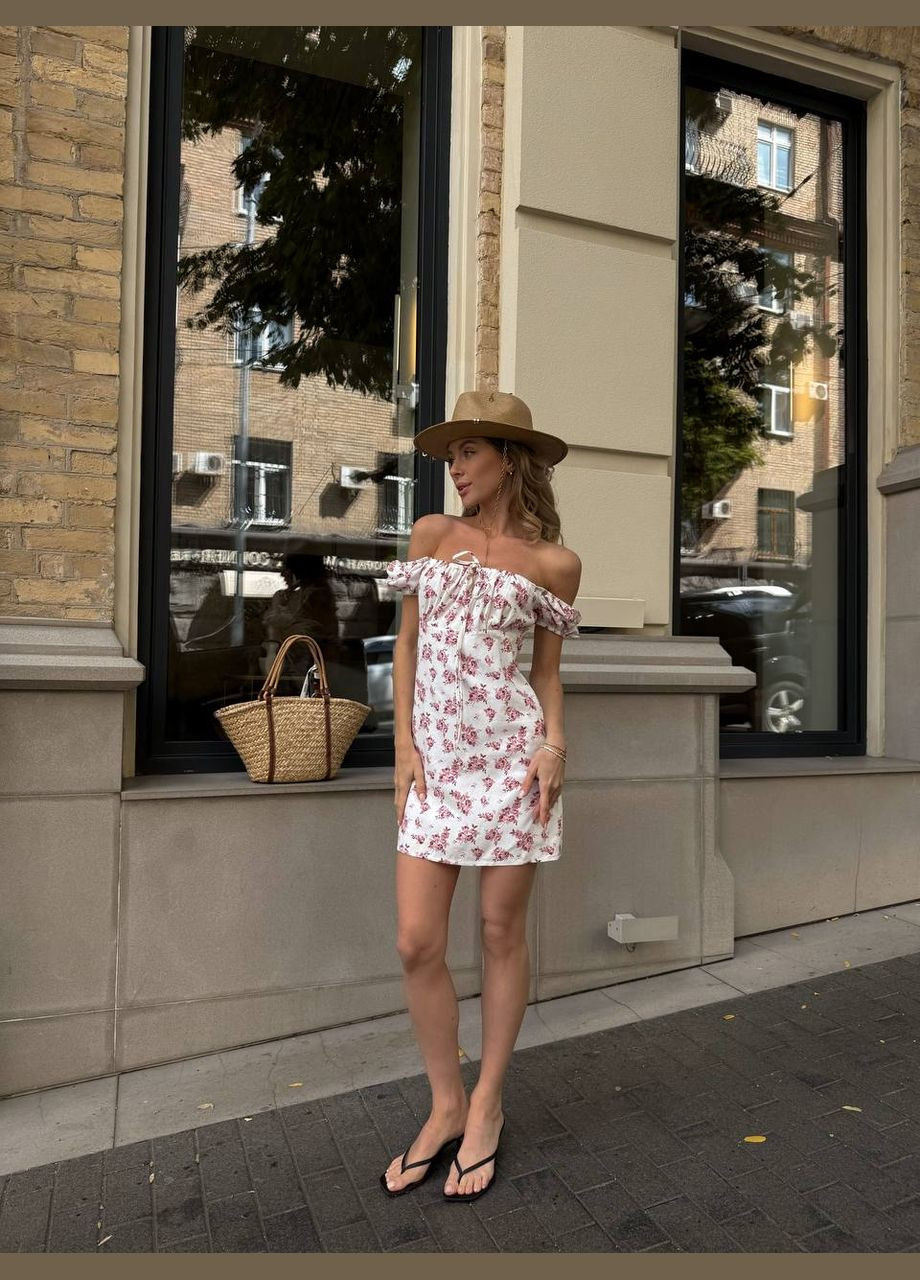 Рожева повсякденний жіноча льняна сукня в квітковому принті Avanti з квітковим принтом