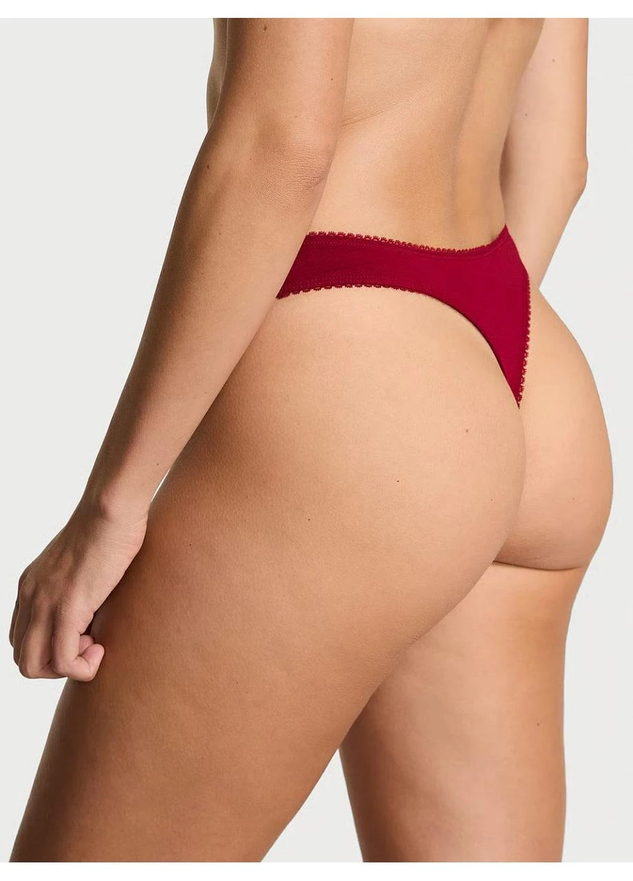 Трусики-стринги женские хлопковые Stretch Cotton Sparkle High-Leg Scoop Thong Panty бордовые S Victoria's Secret (401238137)
