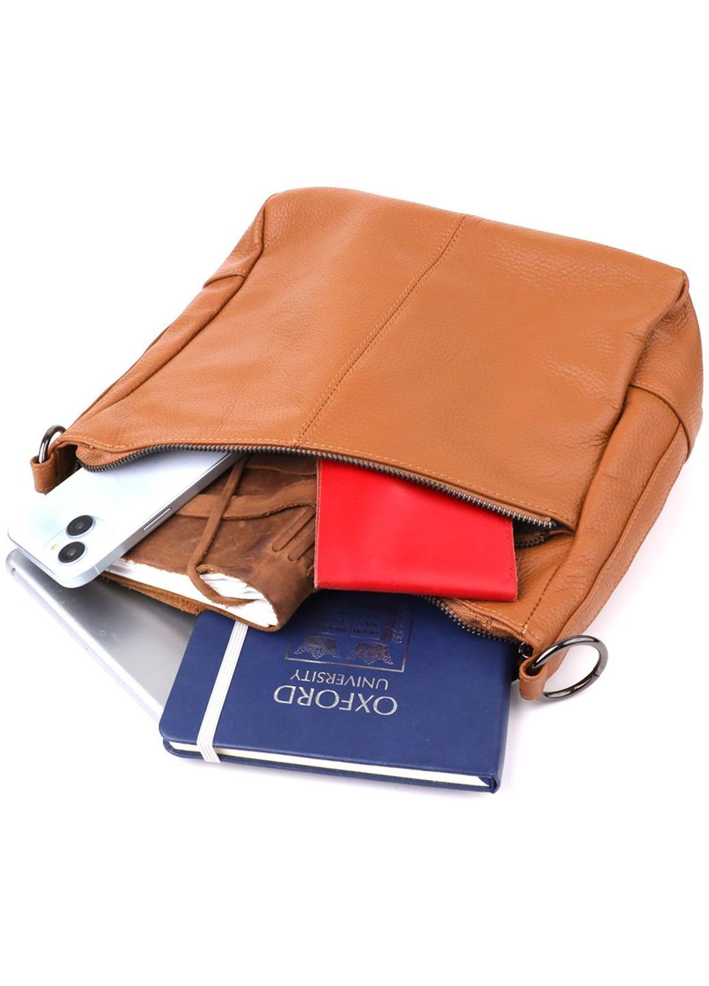 Сумка крос-боді на плече з натуральної шкіри середня жіноча Коричневий 40317 Vintage (361970392)