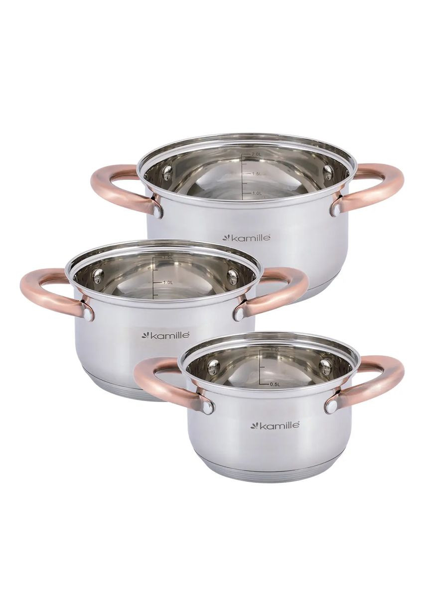 Набор кастрюль из нержавеющей стали 6 предметов для индукции и газа (1.0л, 1.5л, 2.0л) KM- hjk Kamille 4936 (360880118)