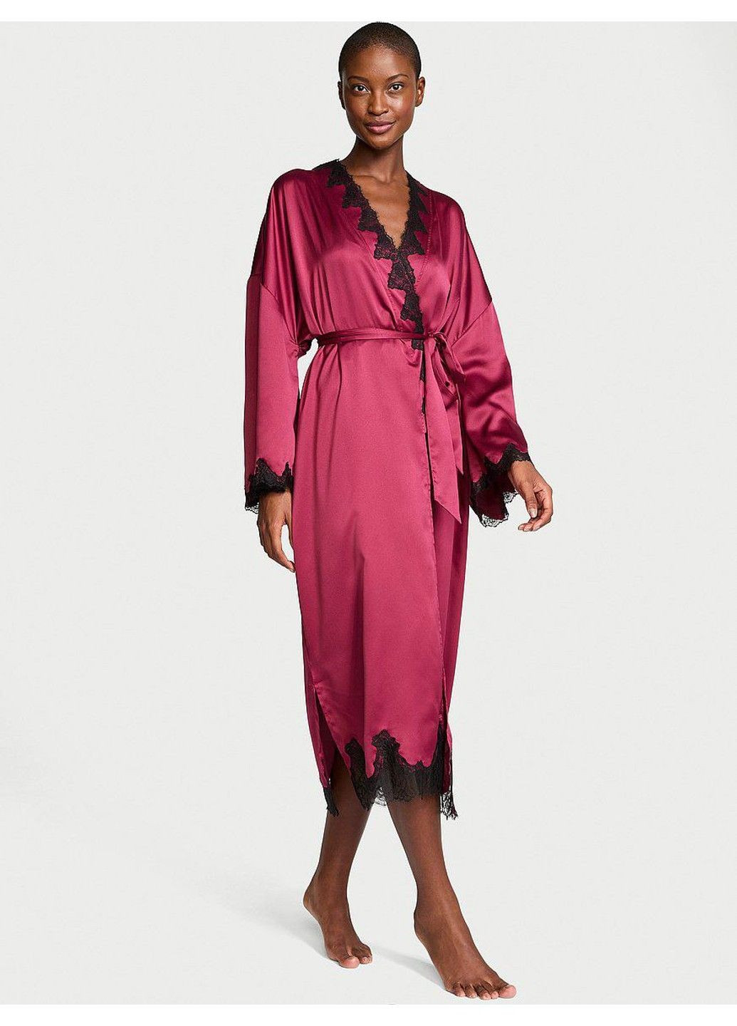 Халат Атласний Satin & Rose Lace Open-Back Long Robe Victoria's Secret (355267238)