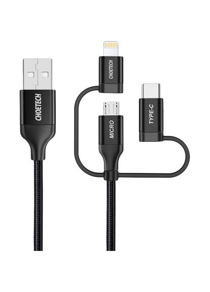 Кабель USB - Lightning, Type-C USB, Micro-USB 1.2 Black (MFI IP0030-BK) CHOETECH (323129461)