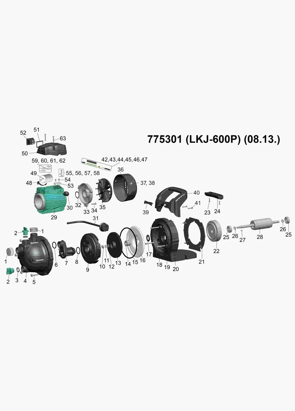 Насос центробежный самовсасывающий 0.6кВт Hmax 35м Qmax 50л/мин (775301) Leo (395987803)