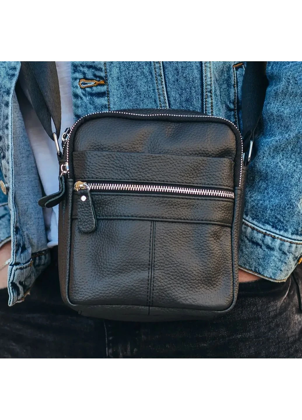 Сумка мужская через плечо планшет кожаная черная (BON6165) Tiding Bag (394178101)