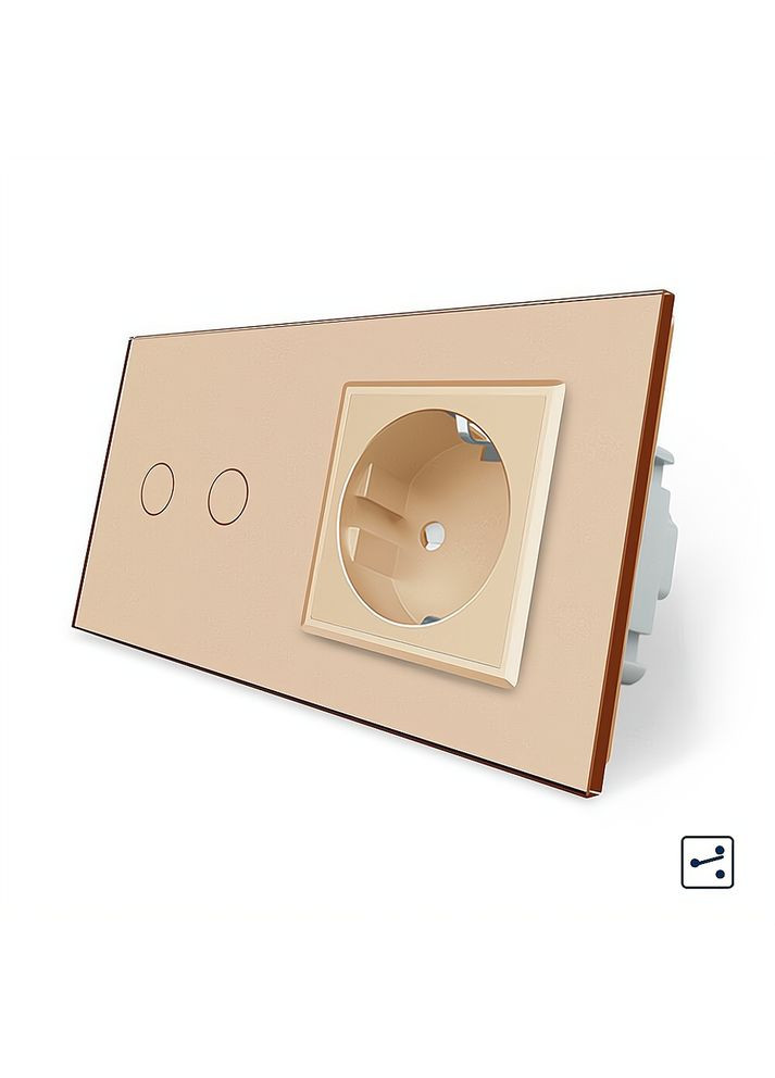 Сенсорний прохідний/перехресний вимикач 2 сенсора 1 розетка золото скло (VL-C702S/C7C1EU-13) Livolo (370972039)