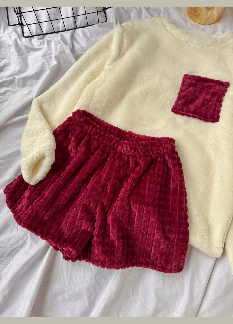 Бордова зимня жіноча піжама світшот + шорти No Brand