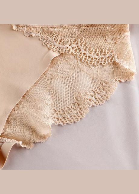 Шовковисті трусики з мереживом бежеві No Brand (342328921)