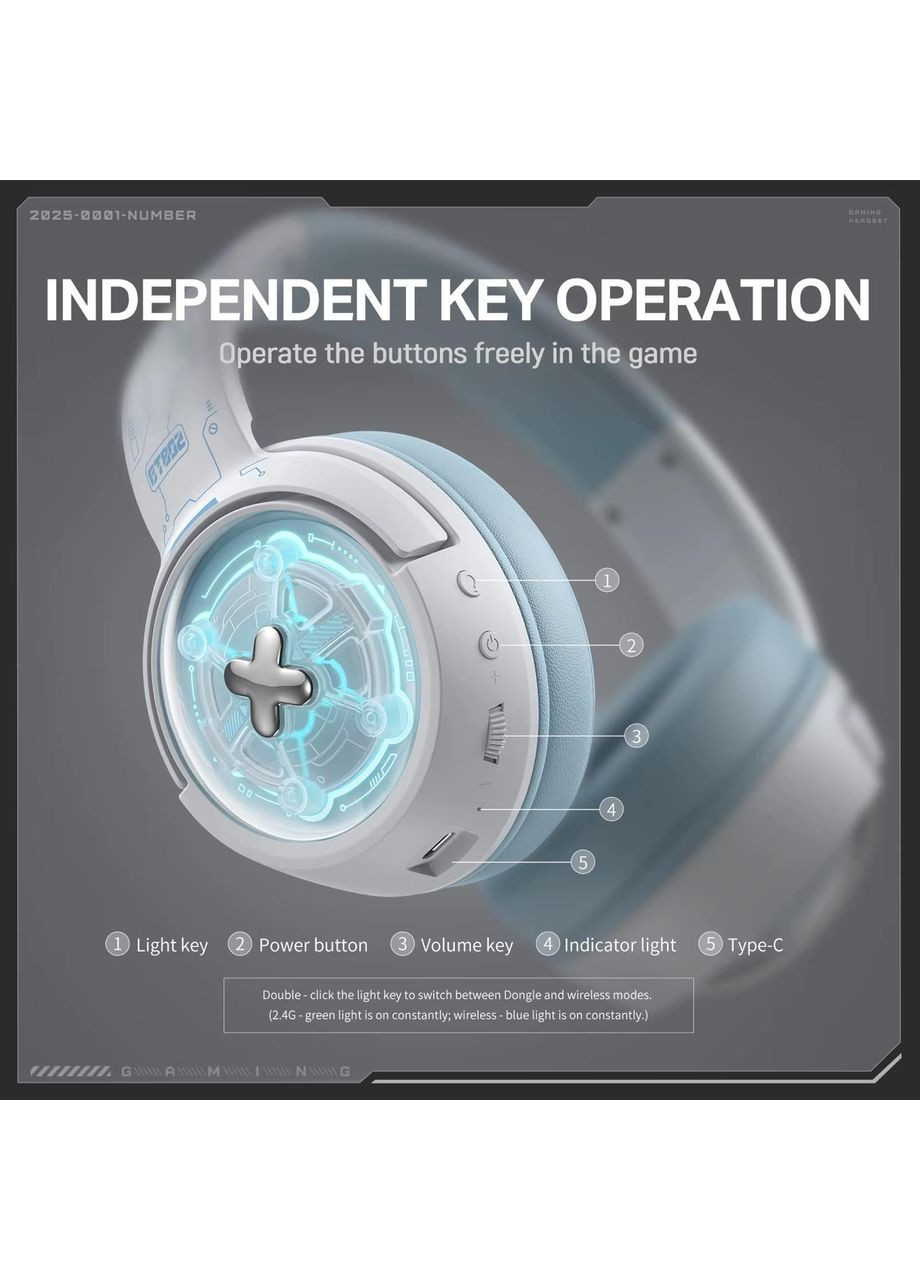 Беспроводные игровые наушники GT802 с 2.4G адаптером + Bluetooth, встроенным микрофоном и LED-подсветкой Onikuma (366546881)