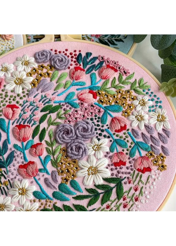 Набор для вышивания, с тканью и схемой, пяльце, нитями, иглами, комплект 3 штуки, Цветы No Brand (366304153)