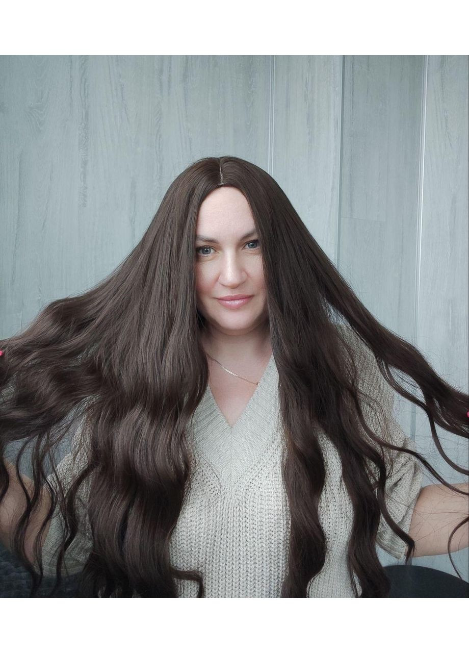 Перука шоколадна довга хвиляста без чуба термо коричнева (LCI5036) No Brand (355802318)