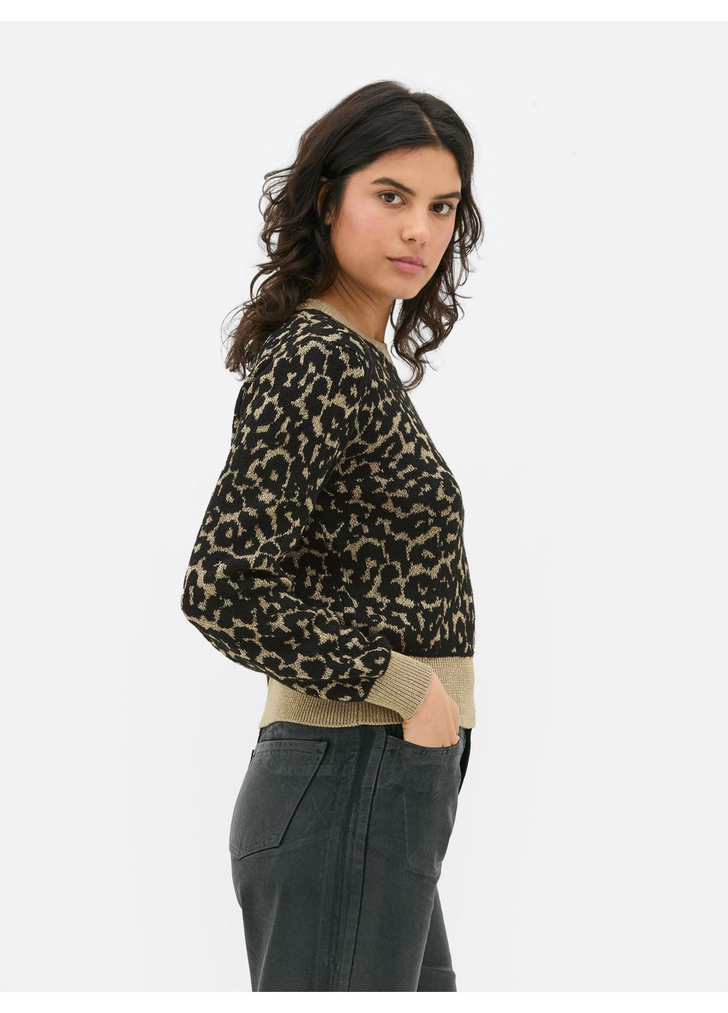 Бежевый джемпер демисезон,бежевый в черные узоры, Primark