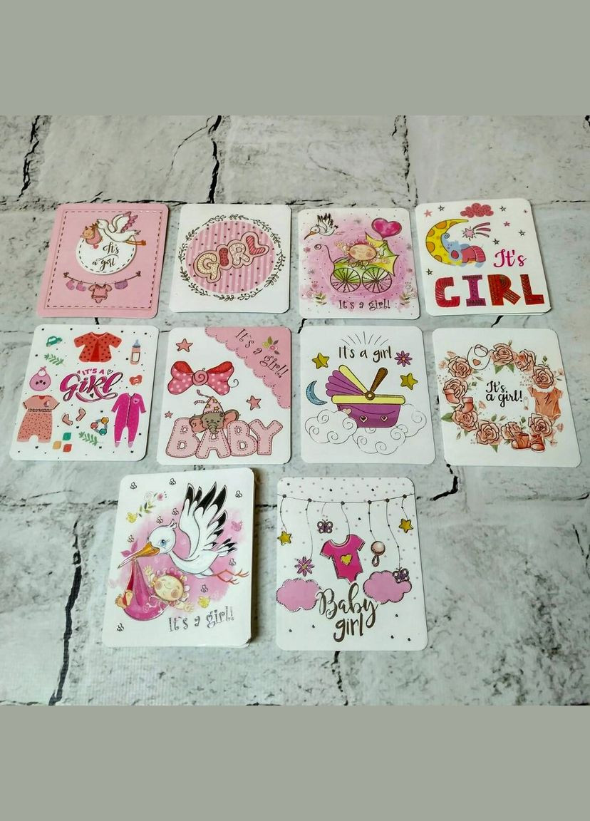 Листівки міні подарункові It's a girl Baby Shower 7,1х8,2 см Мікс 10 шт No Brand (325701472)