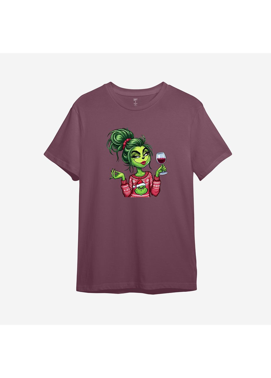 Бордовая новогодняя футболка с принтом "красуюсь и бешу". гринч (10528227753) с коротким рукавом ТiШОТКА