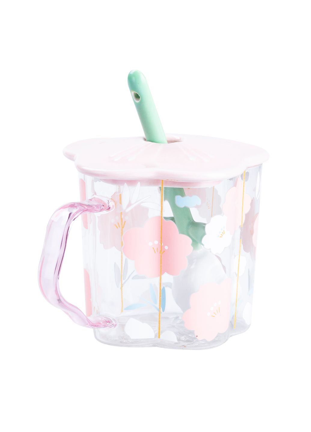 Чашка детская с принтом и крышкой с ложкой, розовый No Brand HP7213P (298915751)