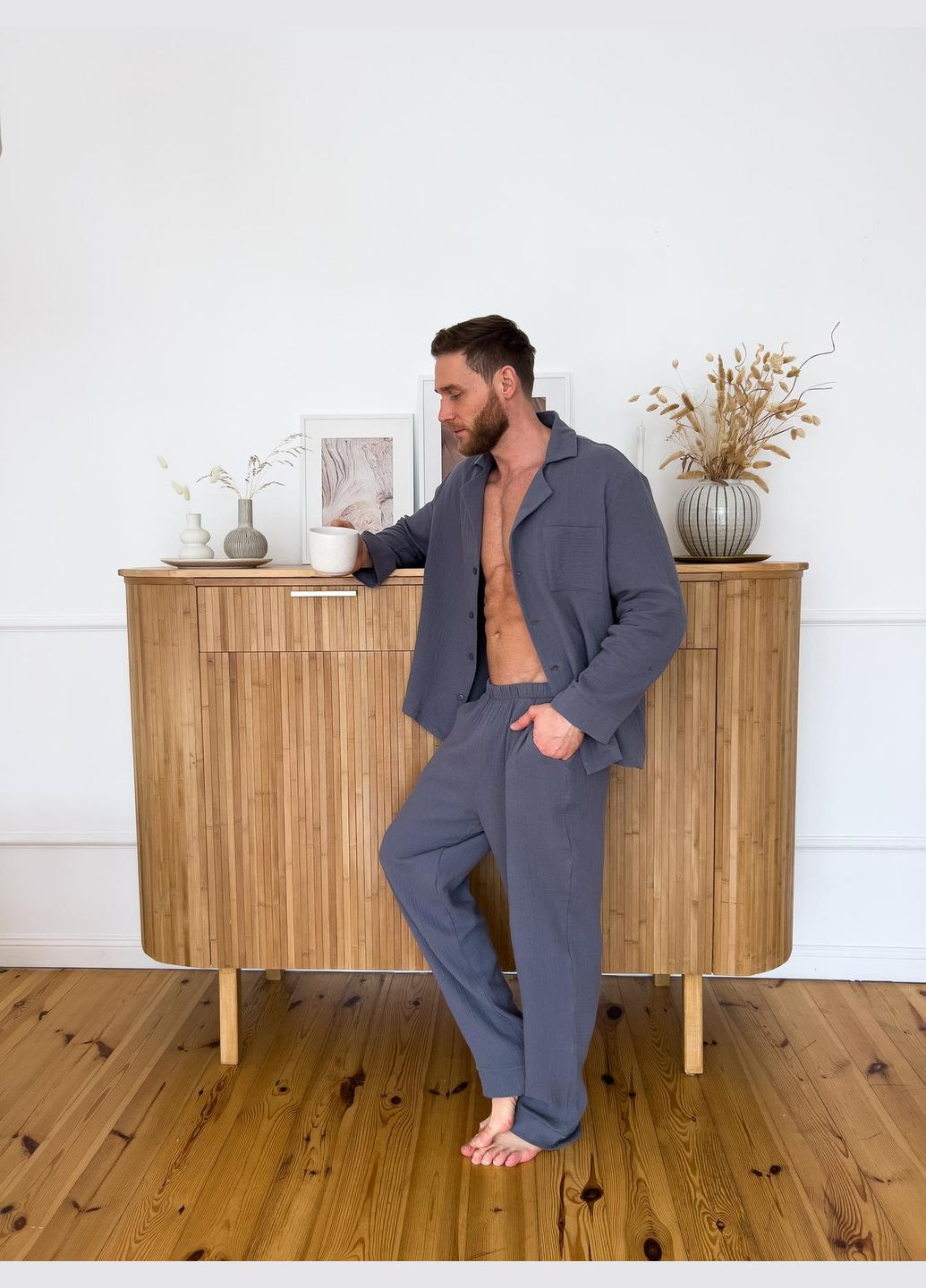 Чоловіча муслінова піжама Estet, темно-сіра Cosy (352769805)