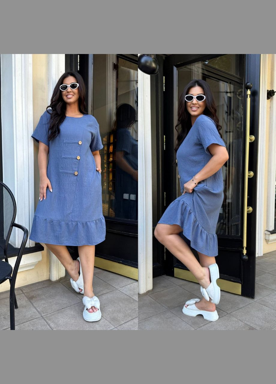 Світло-синя сукня льон бабовняний жатий,з кишенями No Brand