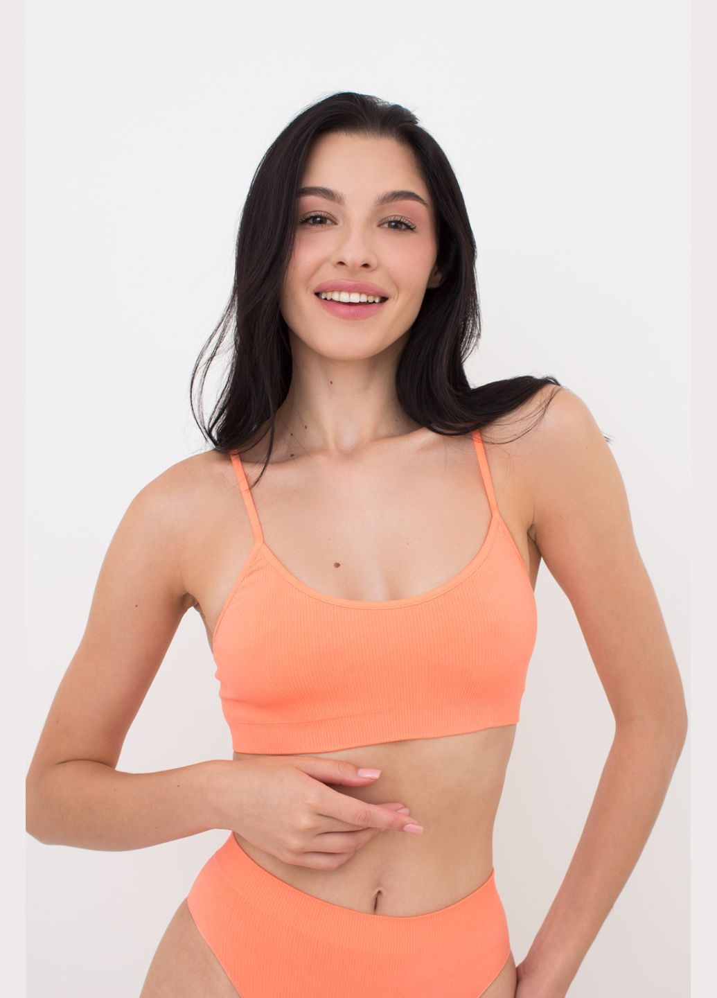 Жіночій безшовний топ в рубчик на тонких бретелях Cami top rib (desert flowers), помаранчевий S-M Giulia (317751648)