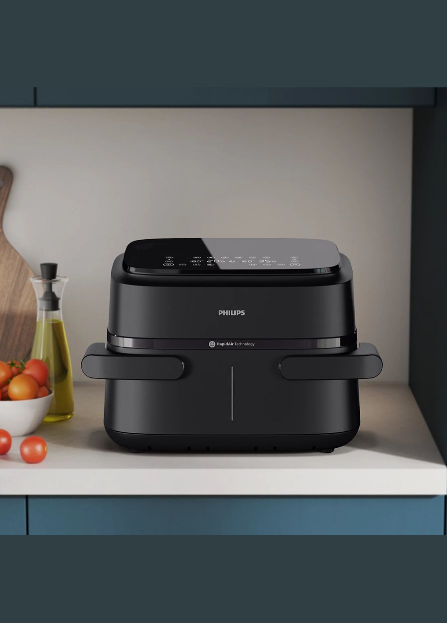 Мультипіч Ovi Flex Dual 2450Вт, чаша-6+3л, сенсорне управл., 2 контейнера, 6 авто. програм, пластик, чорний Philips (329997402)