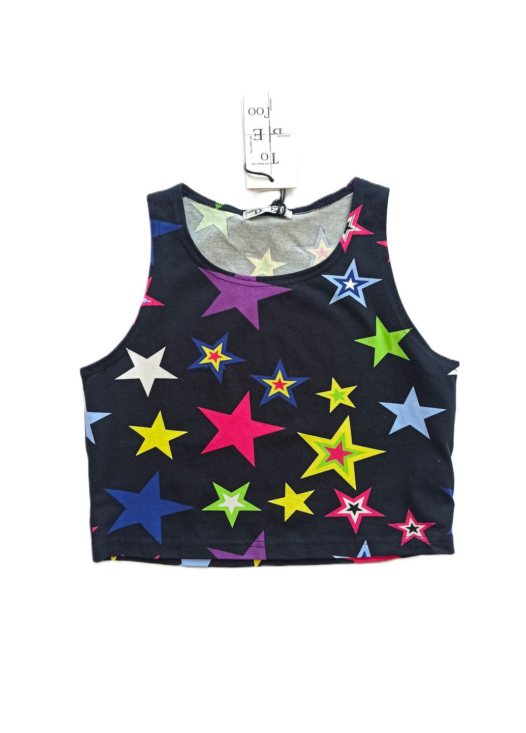Черная летняя футболка-майка-топ для девушки tbt809 черный со звездами To Be Too