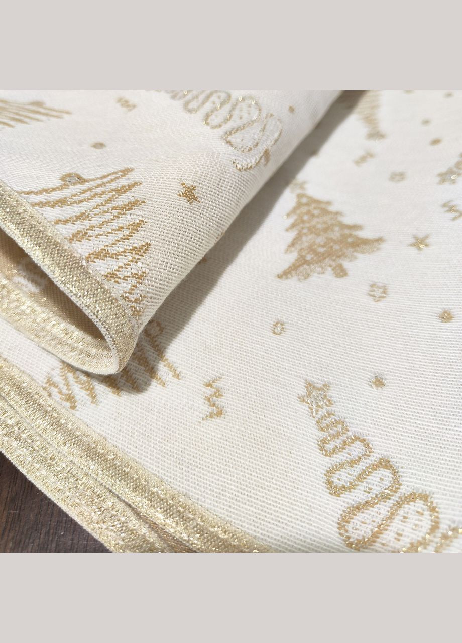 Новогодняя скатерть на овальный стол, гобеленовая збежевая с золотистой нитью овальная скатерть 140, 200 Maystat (306812368)