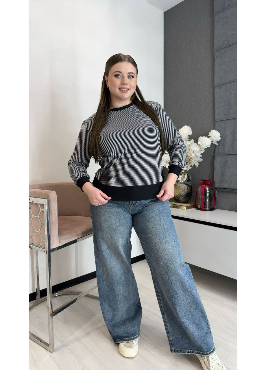 Чорно-білий світшот жіночий великих розмірів Style Point смужка без декору (360504859)