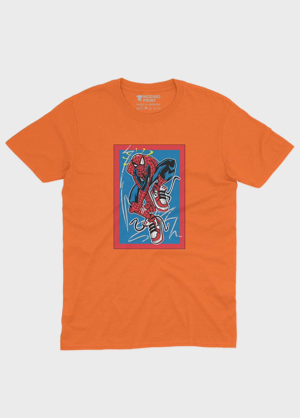 Оранжевая демисезонная футболка для мальчика с принтом супергероя - человек-паук (ts001-1-ora-006-014-067-b) Modno