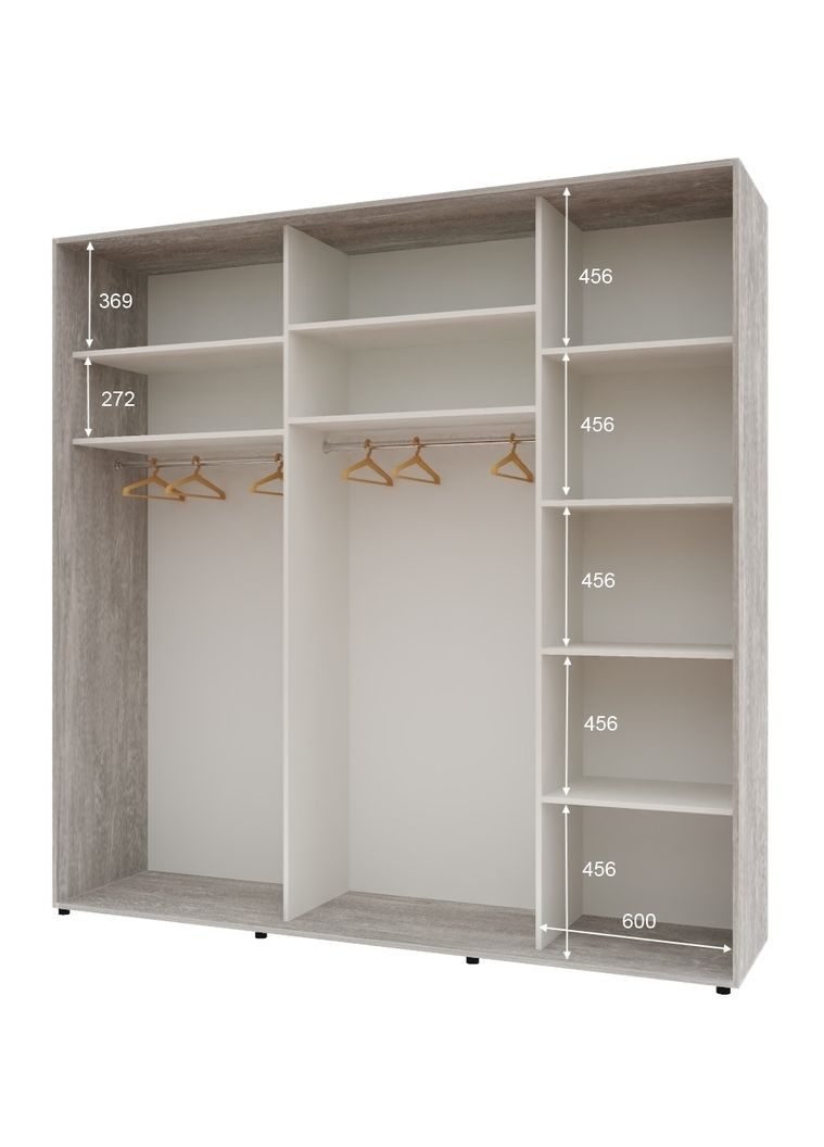 Шафа-купе тридверна 230*60*240 см Бетон 3 двері Дзеркало Стандарт Комфорт Меблі (360436885)