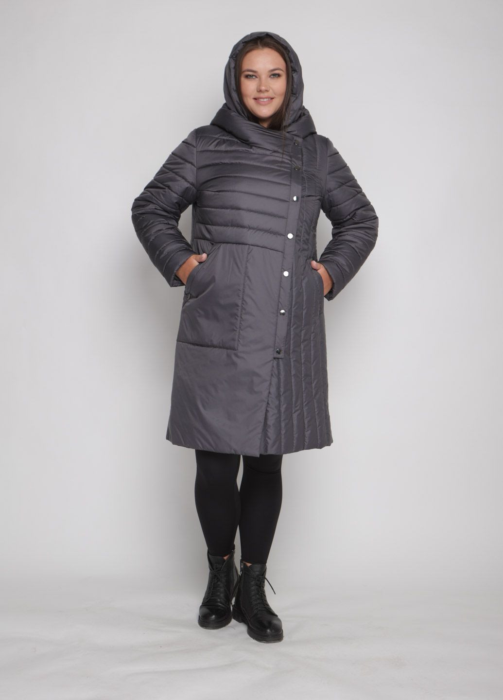 Графитовая зимняя парка зимняя женская большого размера SK
