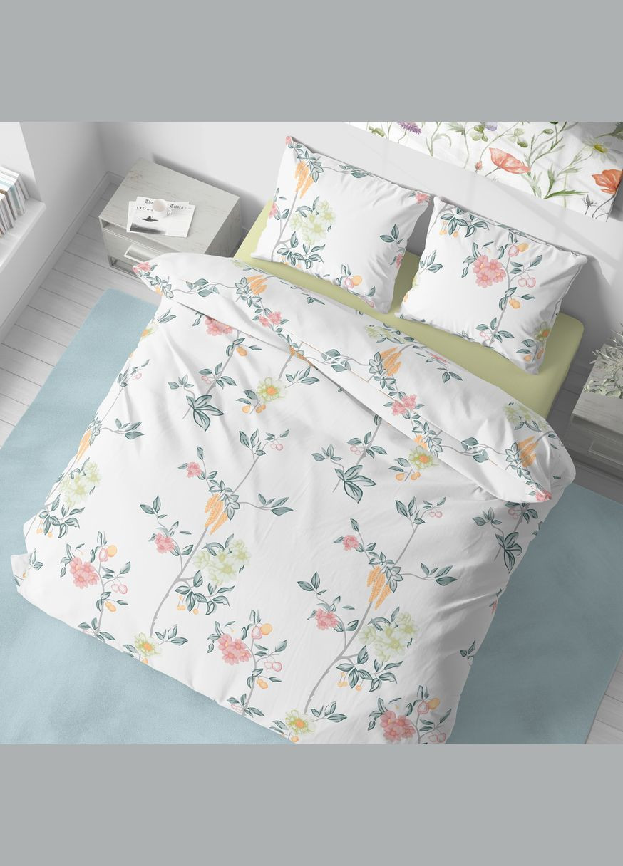 Постельное белье, Поплин, Зеленый с Белым, Евро, L2043 Lelit (316632675)