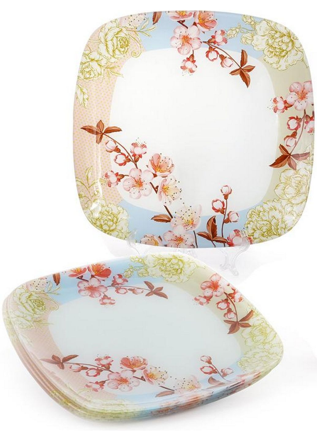Набор 6 стеклянных тарелок "цветущая вишня", подставные тарелки Bona (282594229)