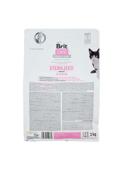 Сухой корм Cat GF Sterilized Sensitive для стерилизованных кошек с чувствительным пищеварением, с кроликом, 2 кг Brit Care (322874376)
