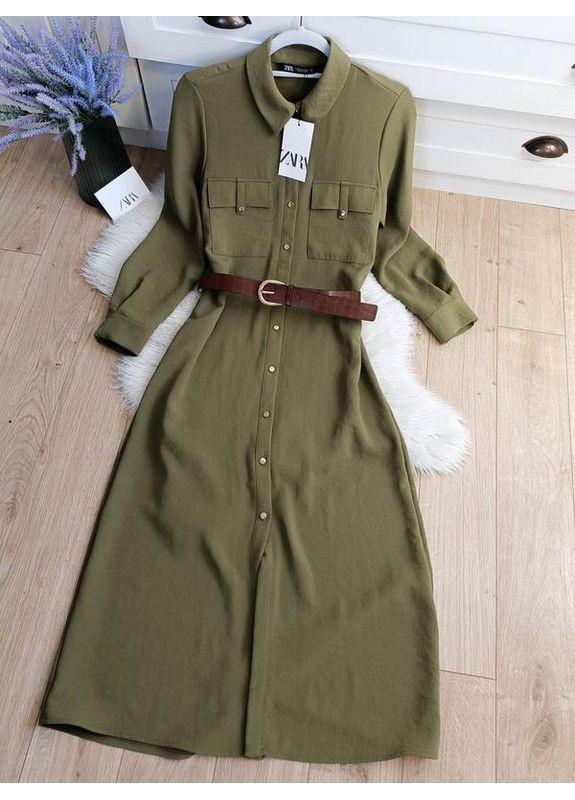 Зелена сукня-сорочка з паском Zara