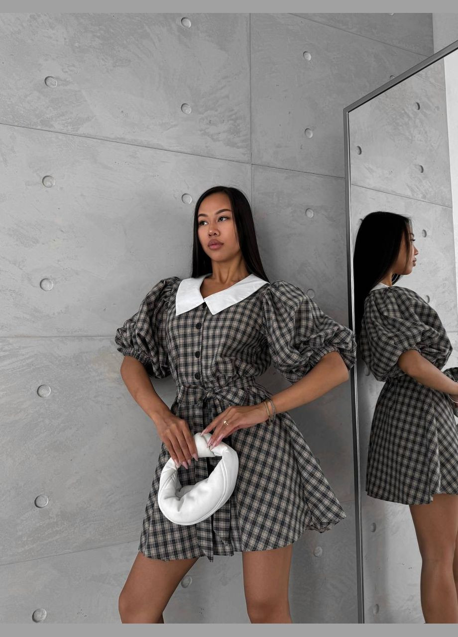 Серое повседневный платье DK/DL Мода без кордонів в клетку