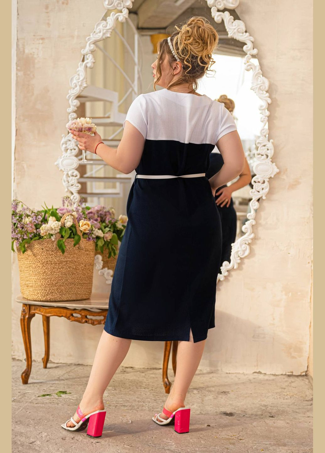 Темно-синее деловое летнее платье из хлопка меррил темно-синее 60 Tatiana