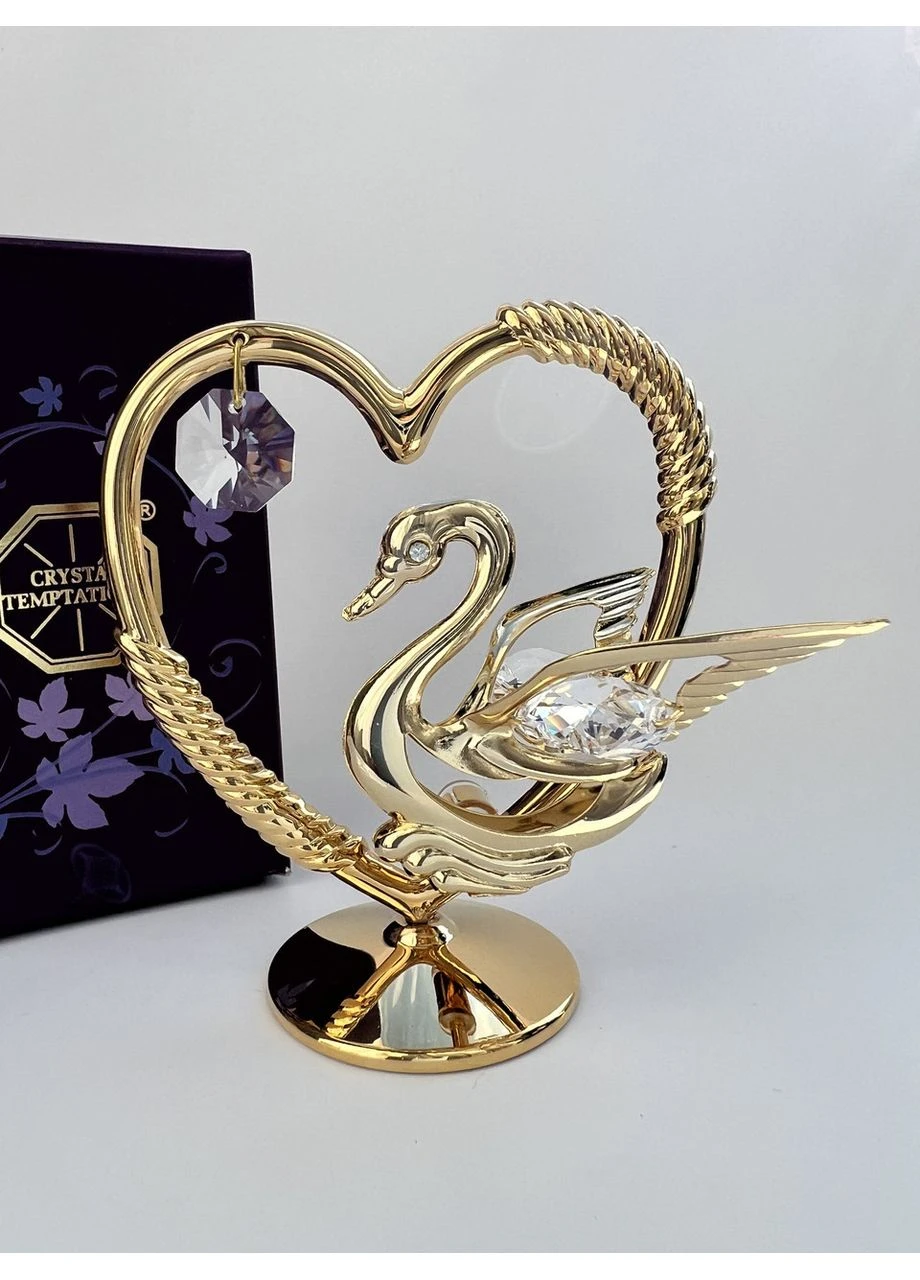 Фігурка з камінням Swarovski Серце з Лебедом 8,5 см 160825 Crystocraft (388487639)
