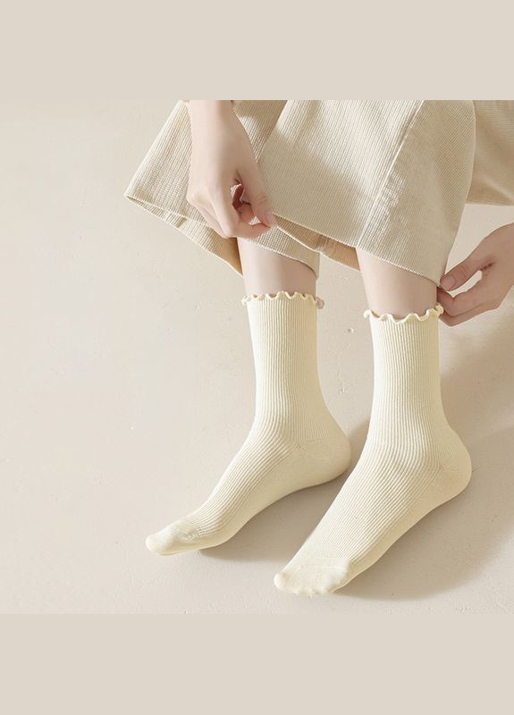 Молочні жіночі шкарпетки в рубчик з ніжною окантовкою шампань 9617 one size (360920597)
