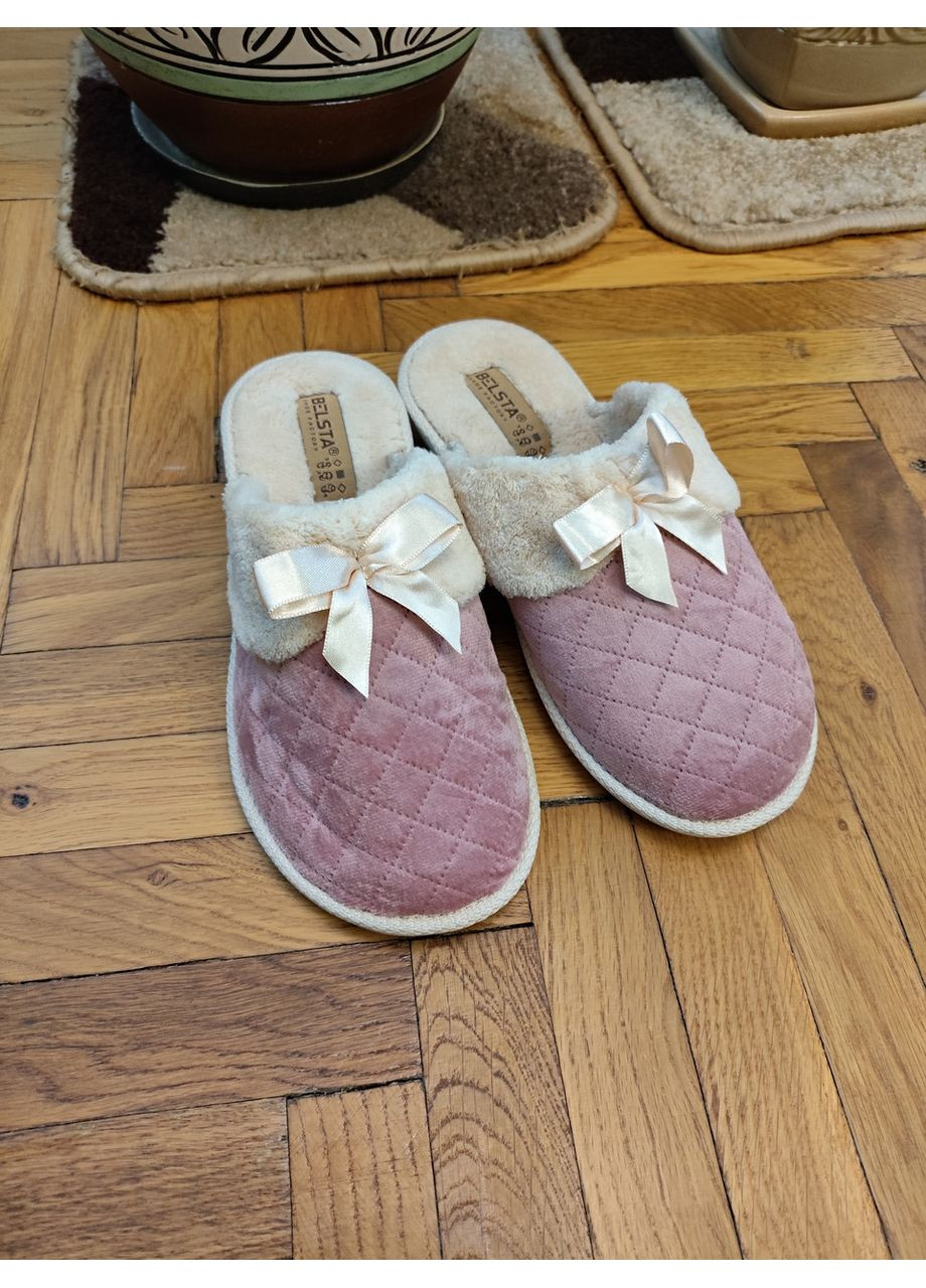 Розовые женские тапочки комфортные мягкие домашние тапки закрытые тапочки из велюра теплые комнатные тапочки 39 Белста
