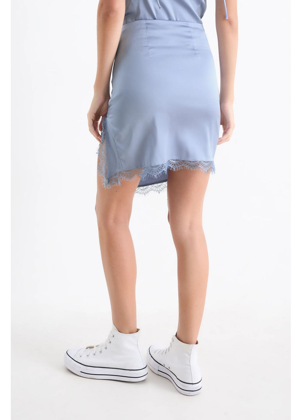 Голубая кэжуал однотонная ассиметричная атласная юбка C&A