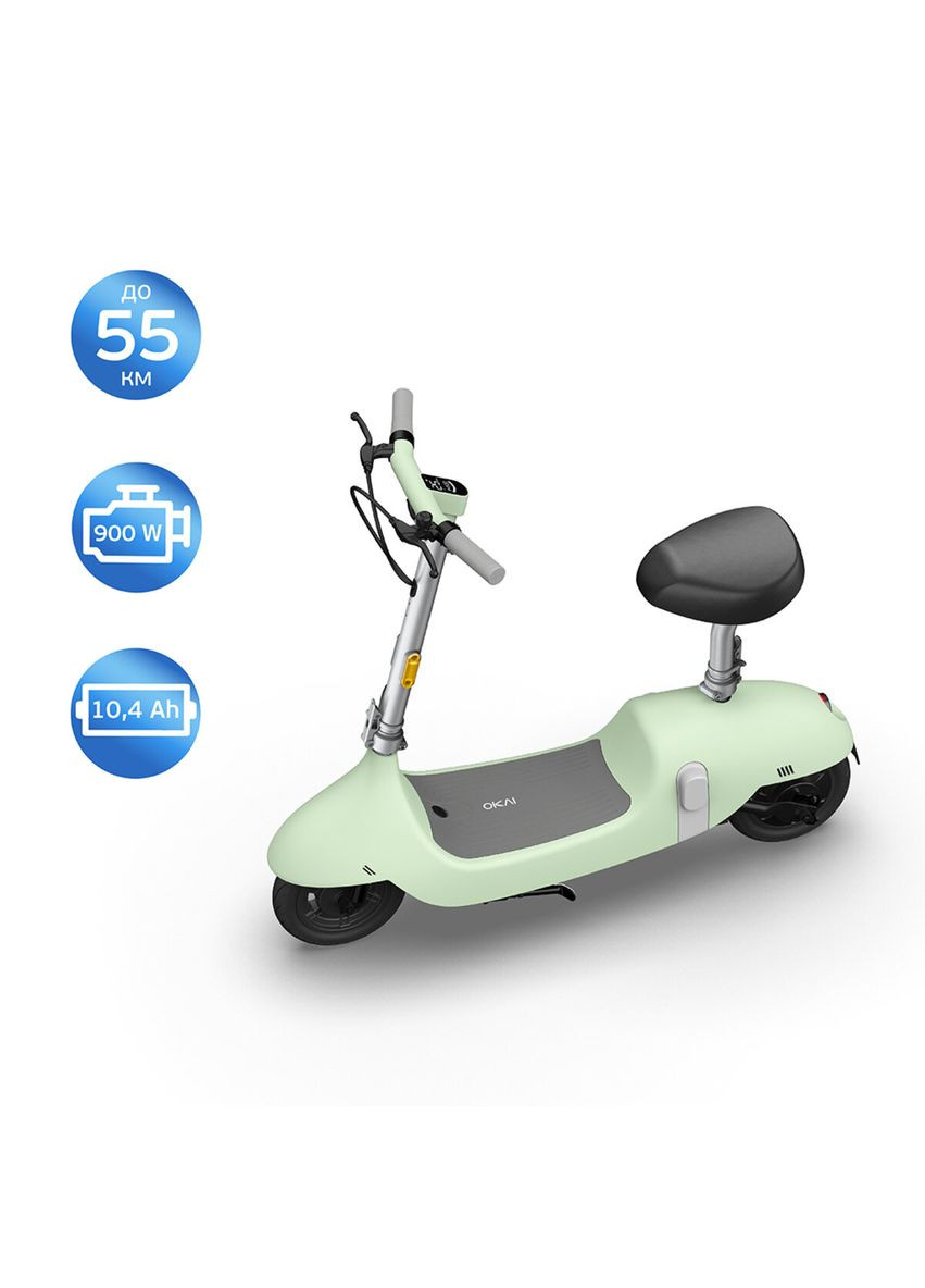 Електросамокат з сидінням Mint Green 10', 350(900)W, 25Km/h, 10.4Ah, 55Km, 20%,NFC, App, 29kg OKAI Ceetle PRO EA10C (342723299)
