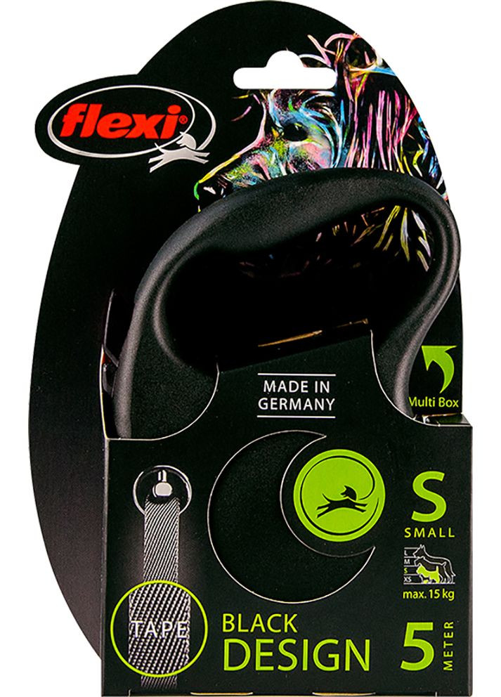 Повідець-рулетка Black Design S стрічка 5 м Чорно-сірий (4000498033906) Flexi (332880606)