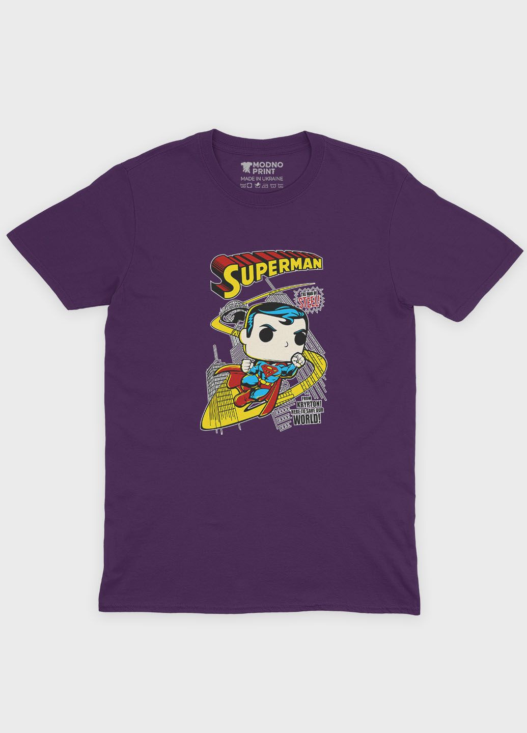 Фиолетовая демисезонная футболка для девочки с принтом супергероя - супермэн (ts001-1-dby-006-009-003-g) Modno