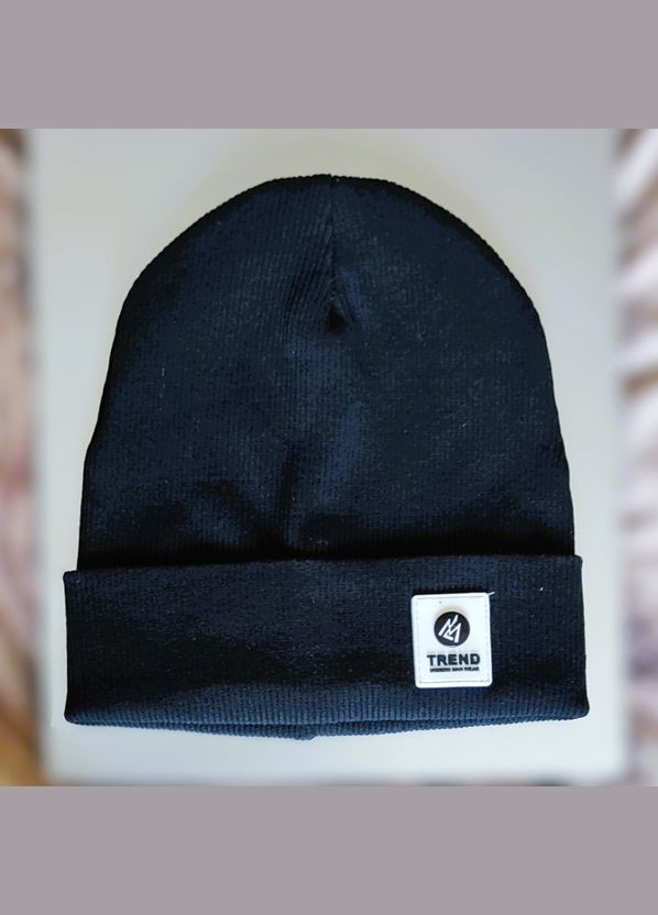 Шапка детская 5-12 лет 52 черная двойная Trend с отворотом весна/осень хлопок Handmade (324252705)