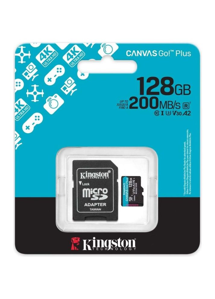 Карта пам'яті microSD 128GB C10 UHS-I U3 A2 V30 + SD (SDCG4/128GB) Kingston (329142657)