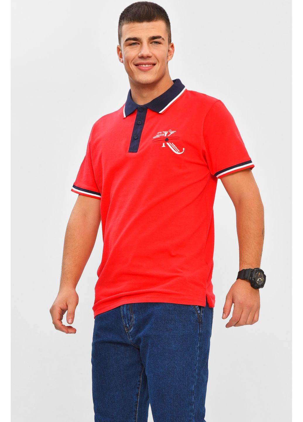 Червона футболка чоловіча поло червоного кольору з принтом Let's Shop