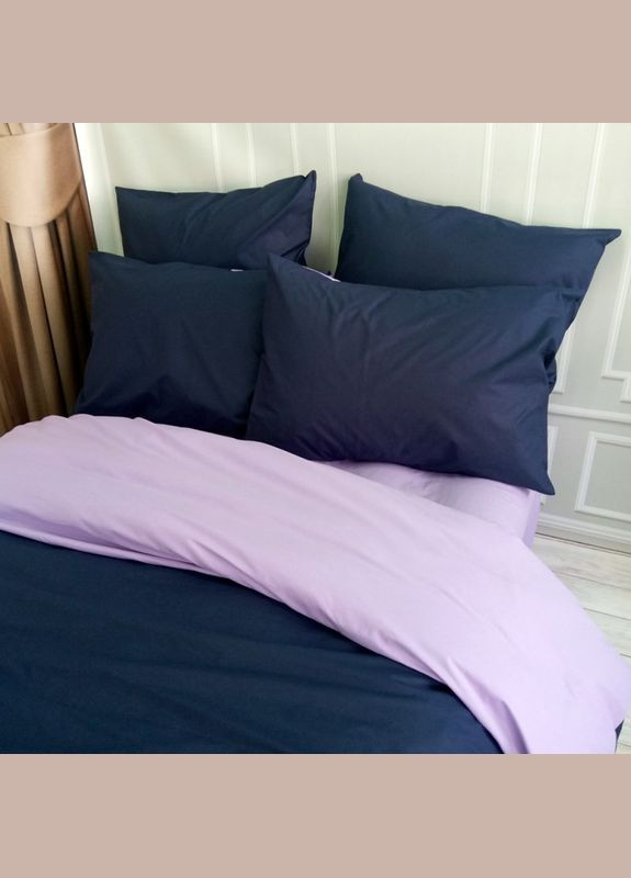 Постільна білизна ДУЕТ Темносинє/Лавандовий настрій Ранфорс Євро на резинці MERISET (278255679)