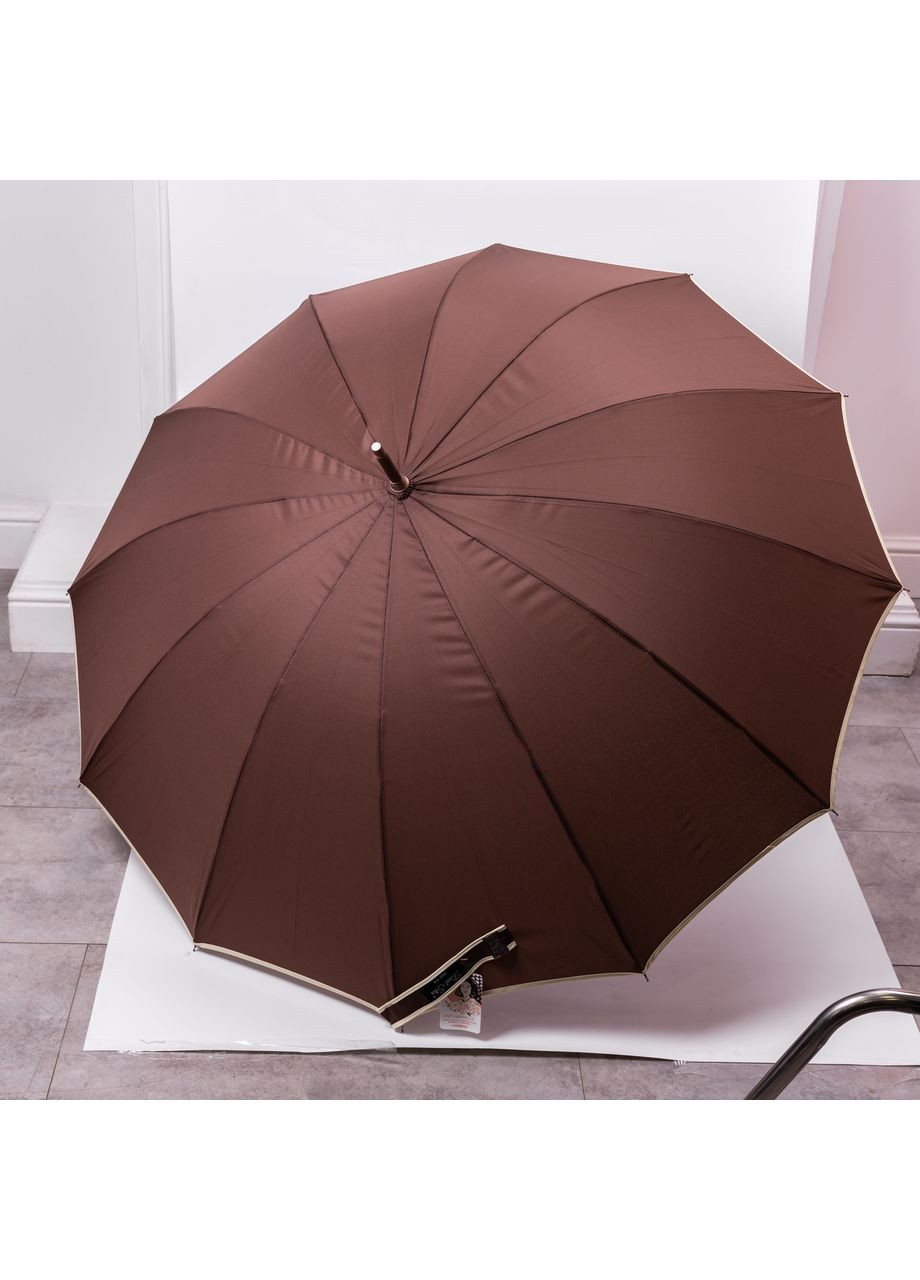 Коричневый классический зонт-трость с чехлом полуавтомат из полиэстера прочный надежный 12 спиц диаметр 120см hp-23-16br Yiwu (370675587)