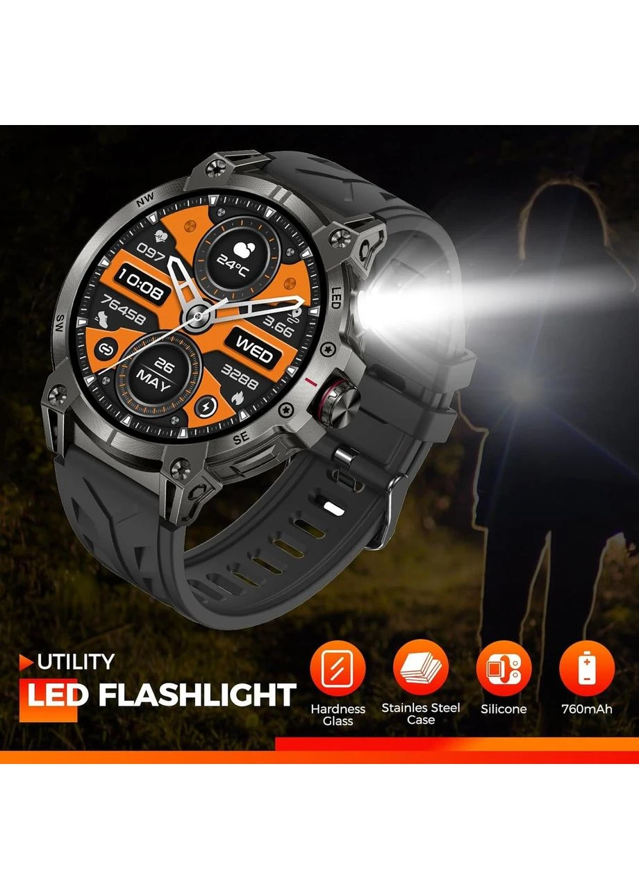 Смарт-часы для мужчин KC89 1.85” с LED-фонариком, военный тактический HD-дисплей, звонки iOS Android No Brand (323147802)